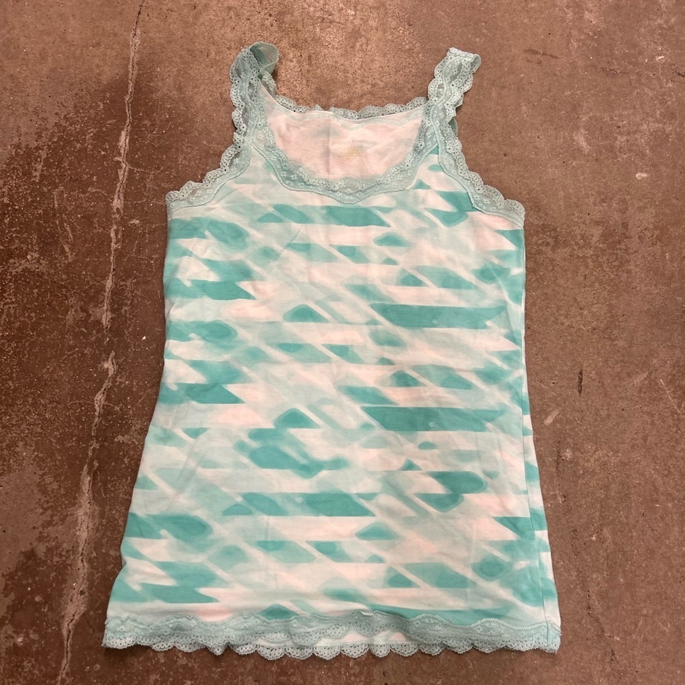 Y2k calvin klein lace trim camisole Aqua and White Lace Trim Tank Top